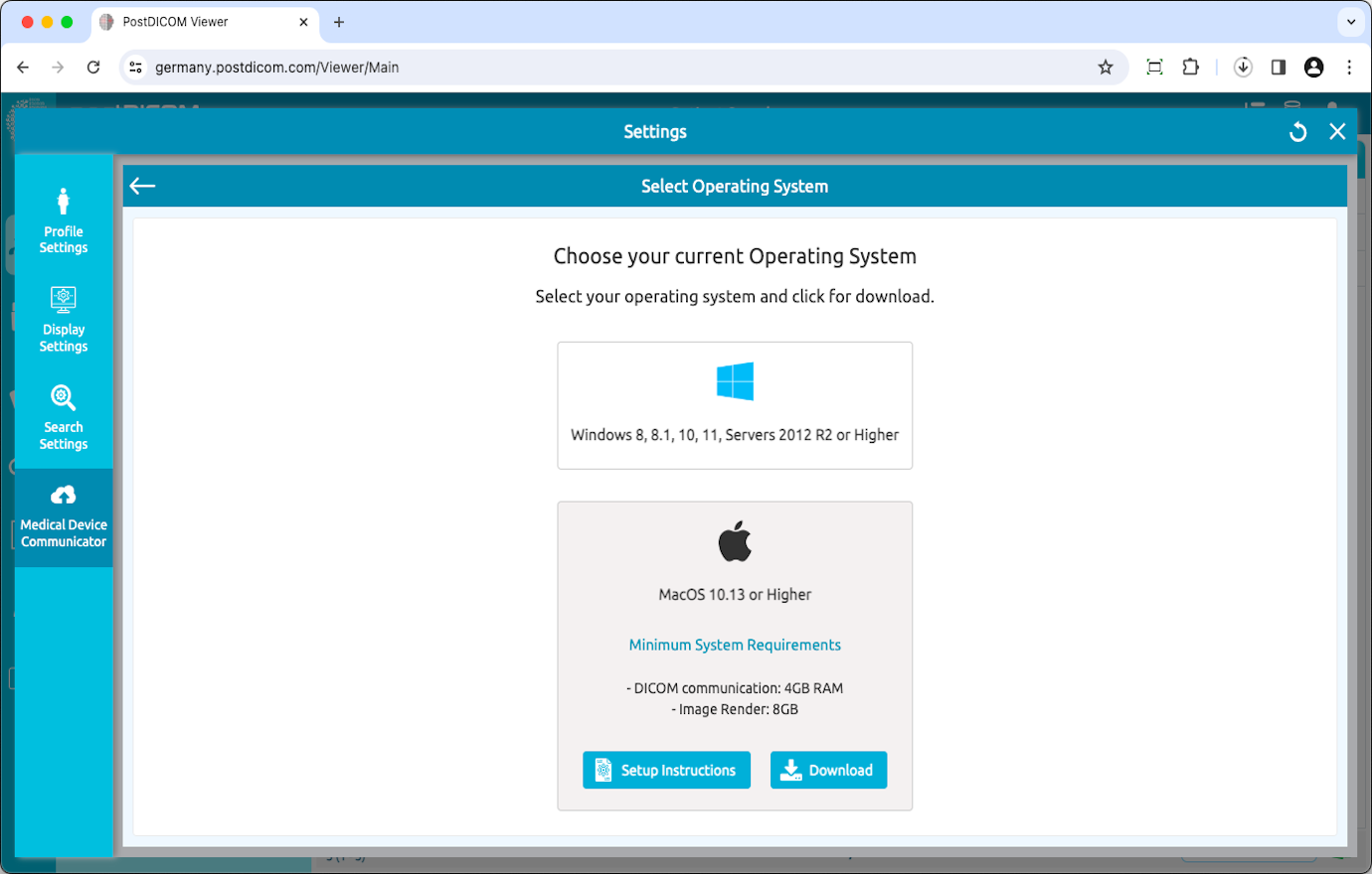 Aanmaken, downloaden en installeren van Medical Device Communicator (MeDiC) voor MacOS