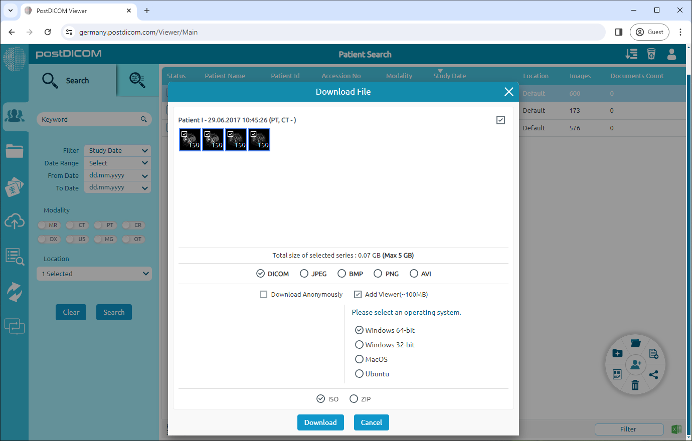 Patiëntbeelden downloaden en cd's branden