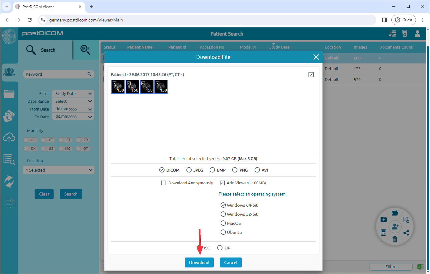 Patiëntbeelden downloaden en cd's branden