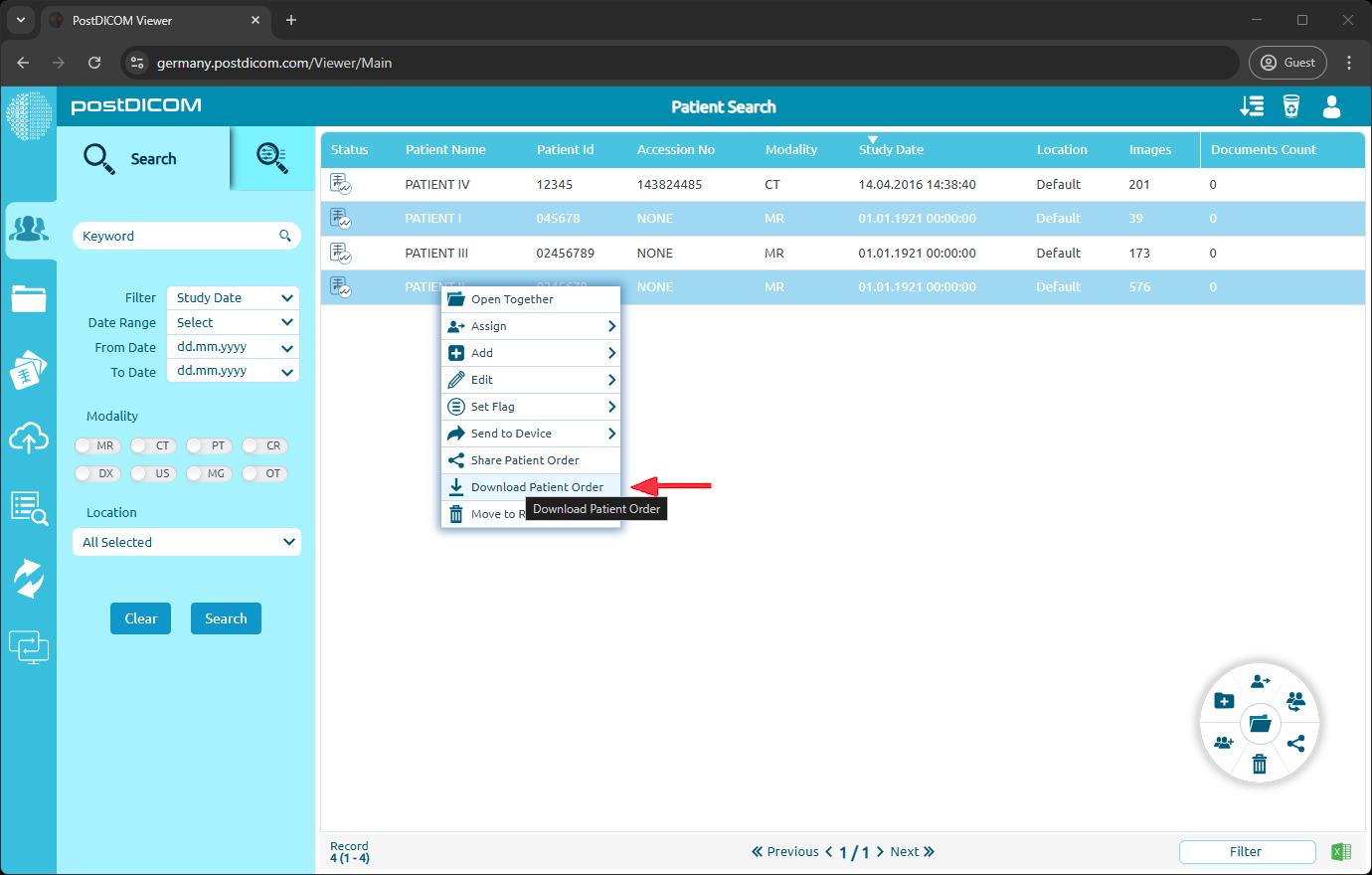 Patiëntafbeeldingen downloaden naar schijf