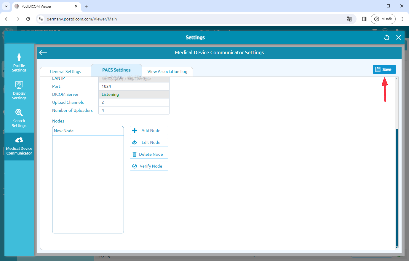 Medical Device Communicator (MeDiC) PACS-serverinstellingen bewerken voor Windows
