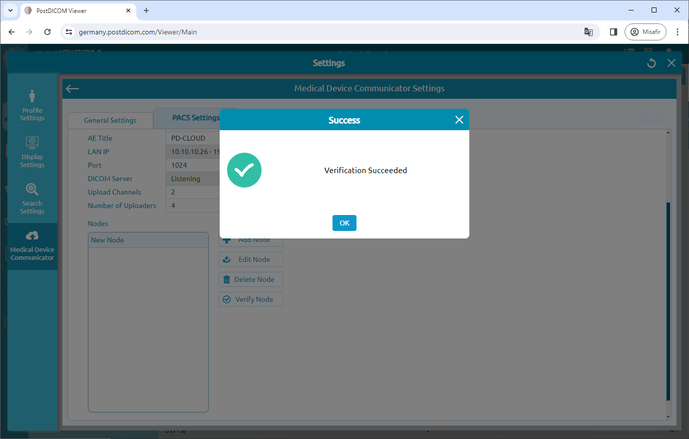 Medical Device Communicator (MeDiC) PACS-serverinstellingen bewerken voor Windows