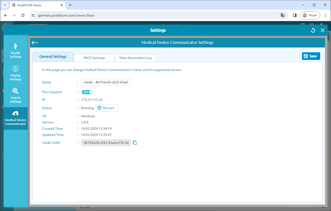 Medical Device Communicator (MeDiC) PACS-serverinstellingen bewerken voor Windows