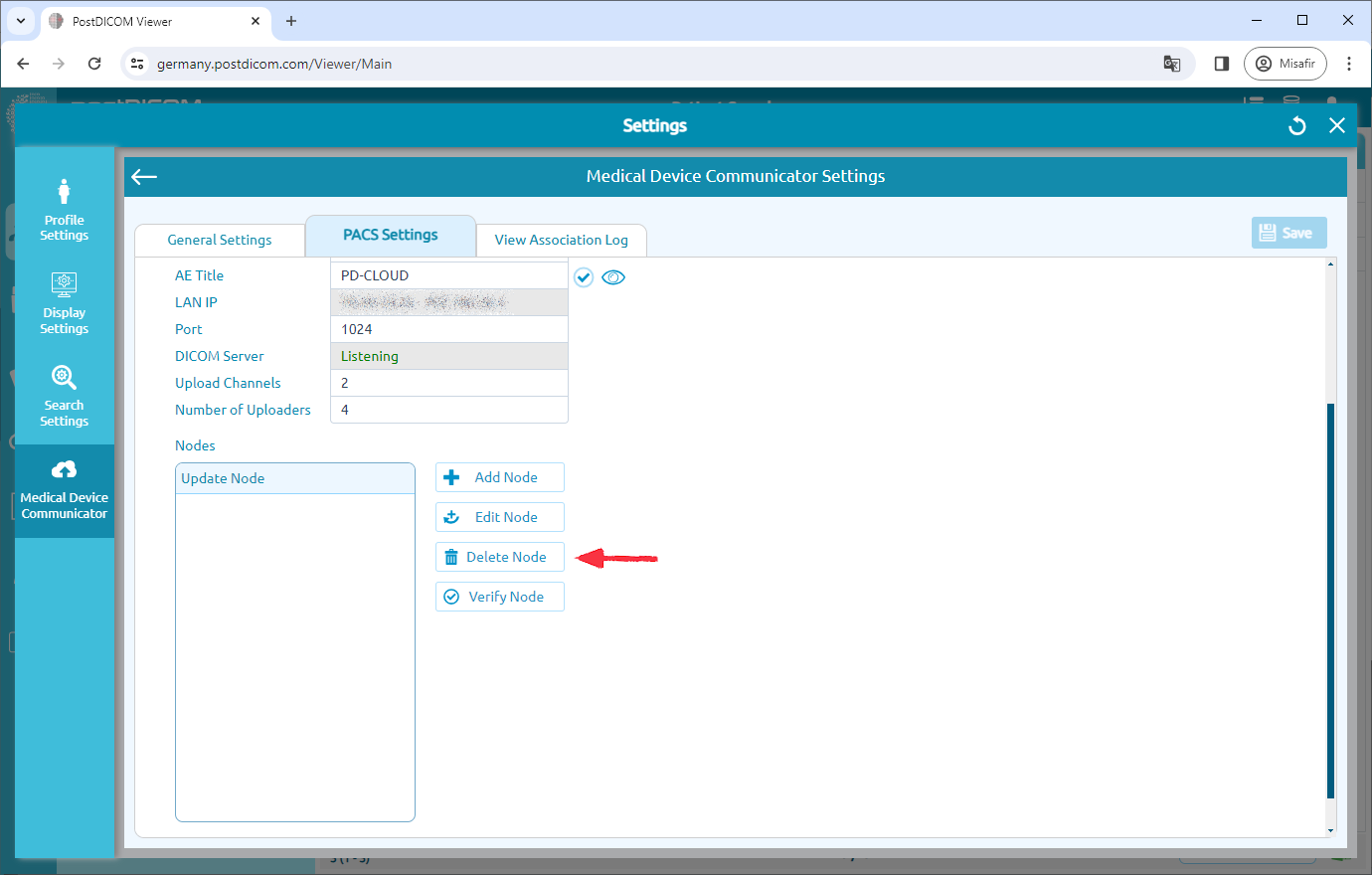 Medical Device Communicator (MeDiC) PACS-serverinstellingen bewerken voor Windows