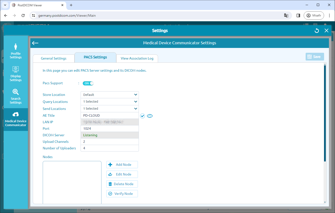 Medical Device Communicator (MeDiC) PACS-serverinstellingen bewerken voor Windows