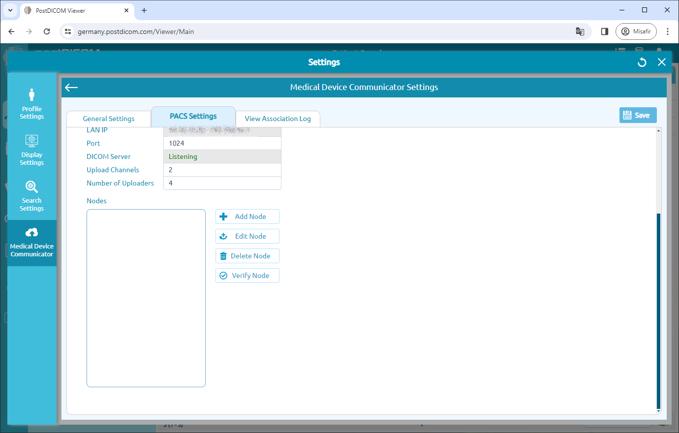 Medical Device Communicator (MeDiC) PACS-serverinstellingen bewerken voor Windows
