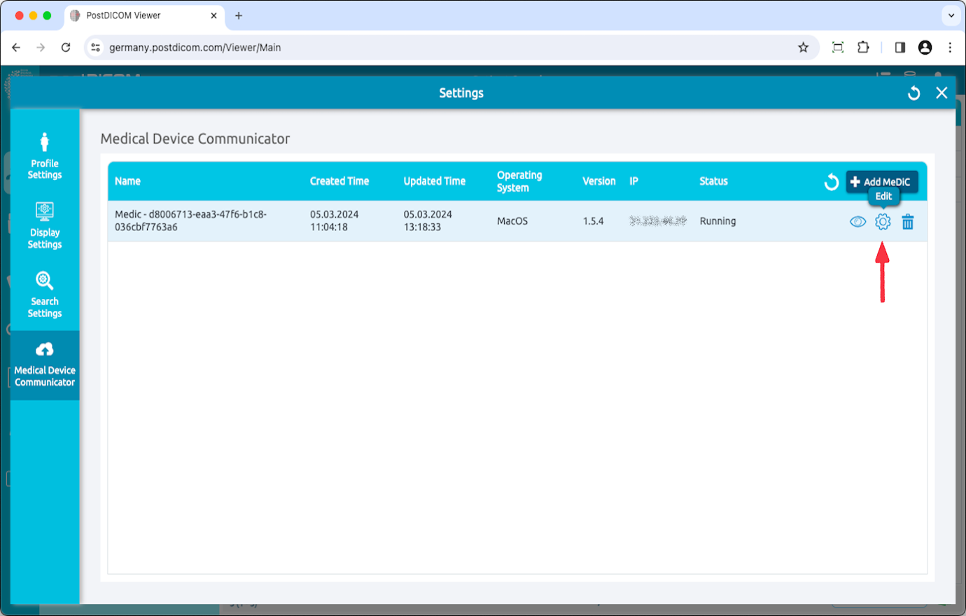 Medical Device Communicator (MeDiC) PACS-serverinstellingen bewerken voor MacOS