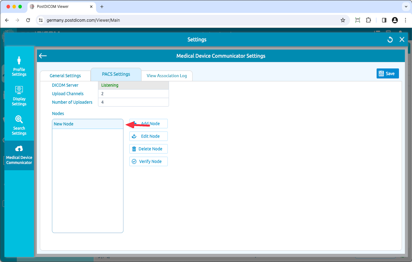 Medical Device Communicator (MeDiC) PACS-serverinstellingen bewerken voor MacOS