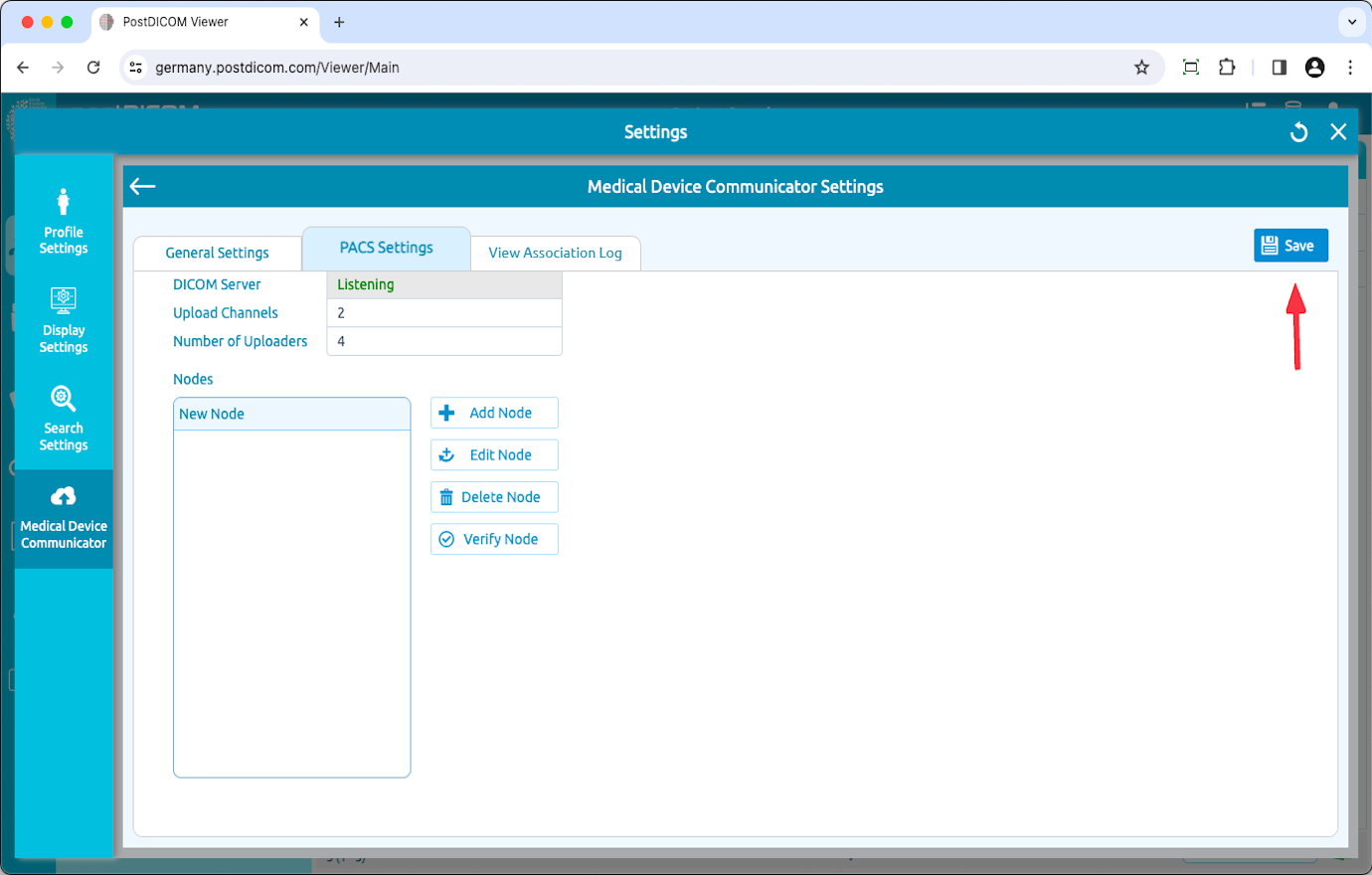 Medical Device Communicator (MeDiC) PACS-serverinstellingen bewerken voor MacOS