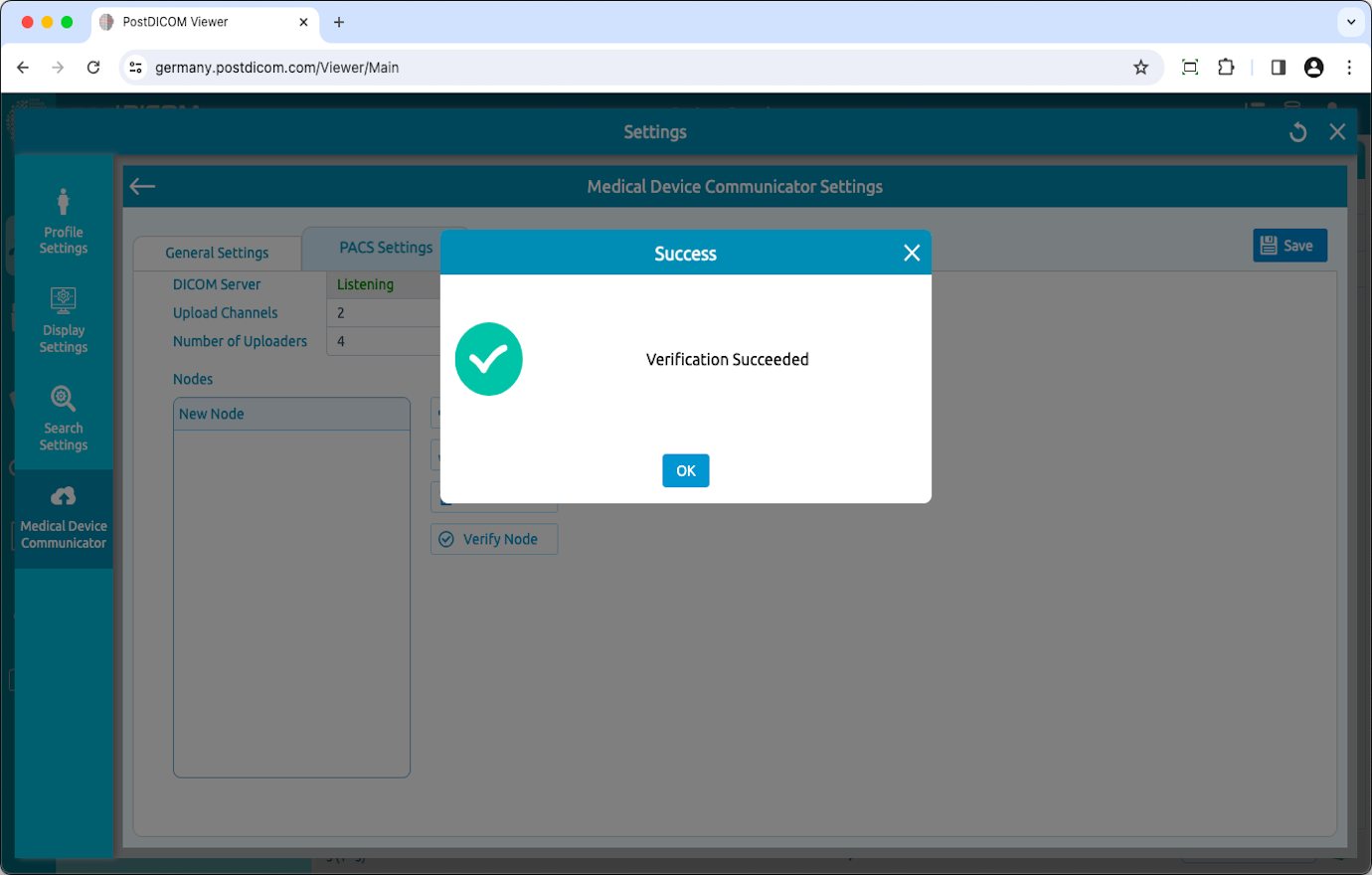 Medical Device Communicator (MeDiC) PACS-serverinstellingen bewerken voor MacOS