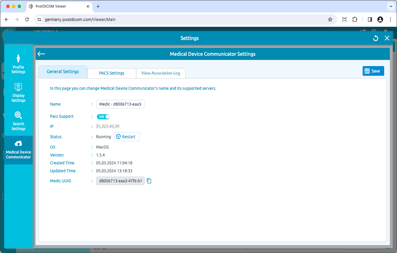 Medical Device Communicator (MeDiC) PACS-serverinstellingen bewerken voor MacOS