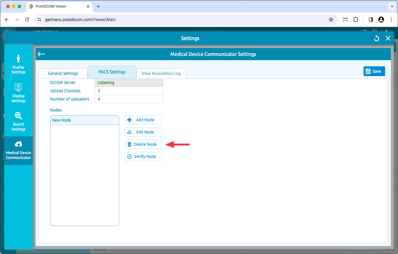 Medical Device Communicator (MeDiC) PACS-serverinstellingen bewerken voor MacOS