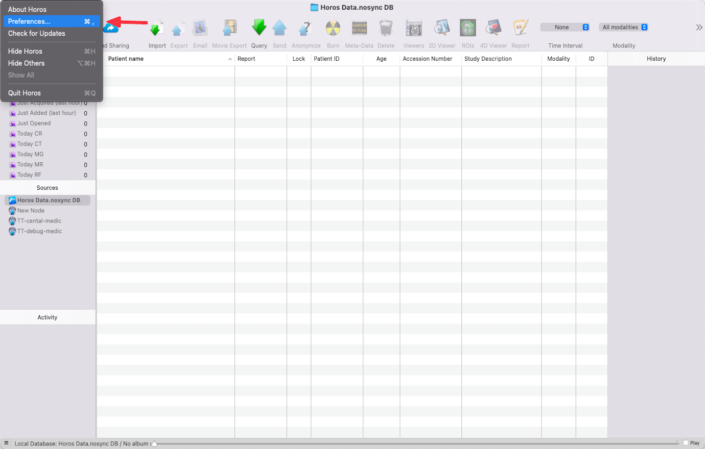 Medical Device Communicator (MeDiC) PACS-serverinstellingen bewerken voor MacOS