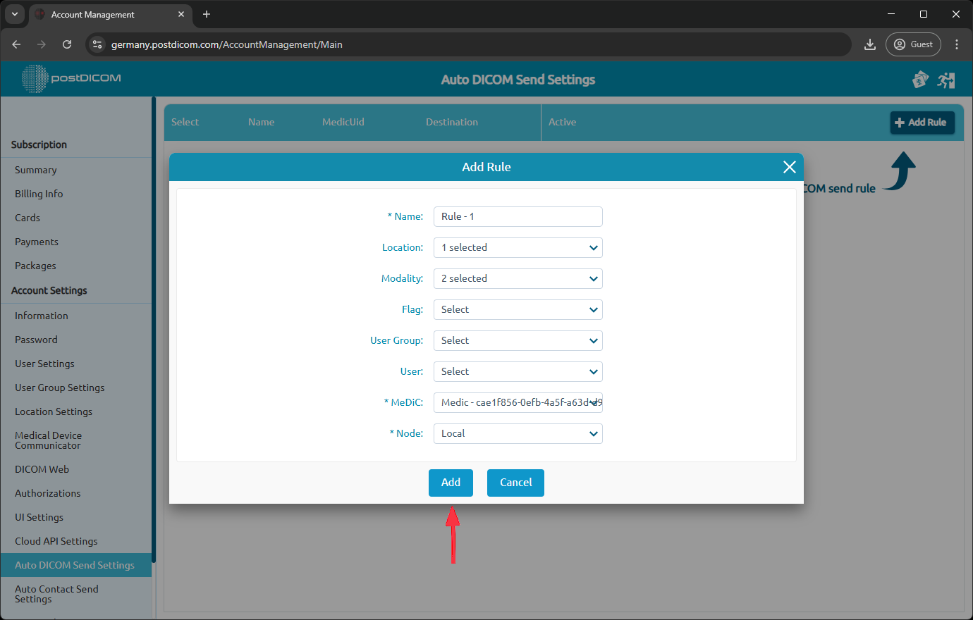 Hoe u uw automatische DICOM-verzendinstellingen beheert