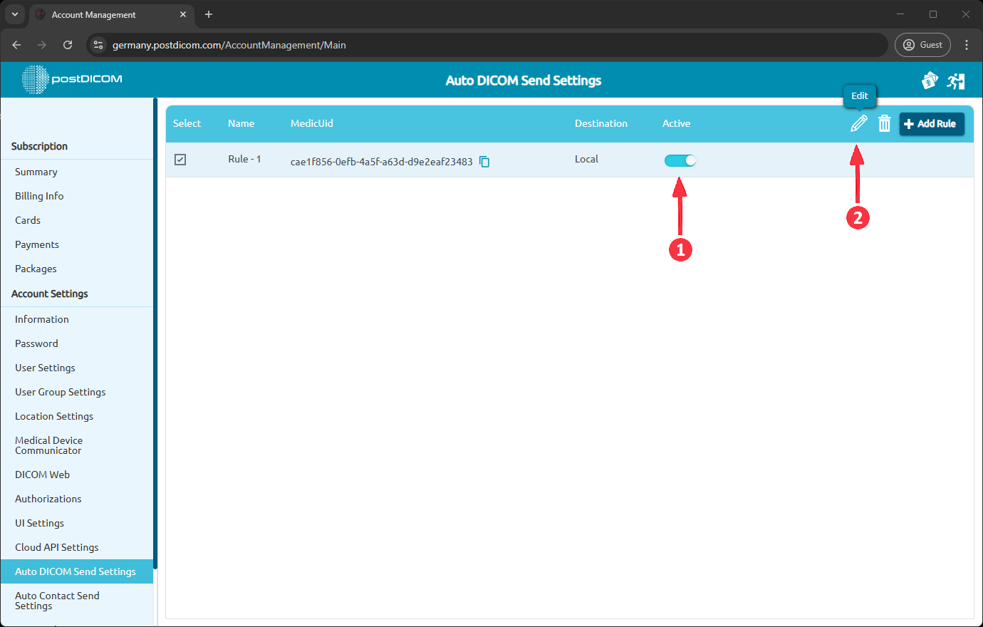 Hoe u uw automatische DICOM-verzendinstellingen beheert