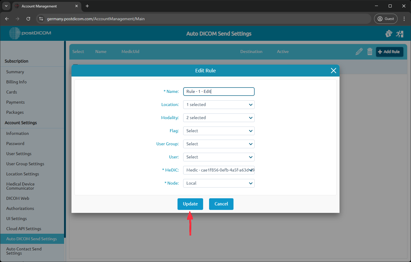 Hoe u uw automatische DICOM-verzendinstellingen beheert