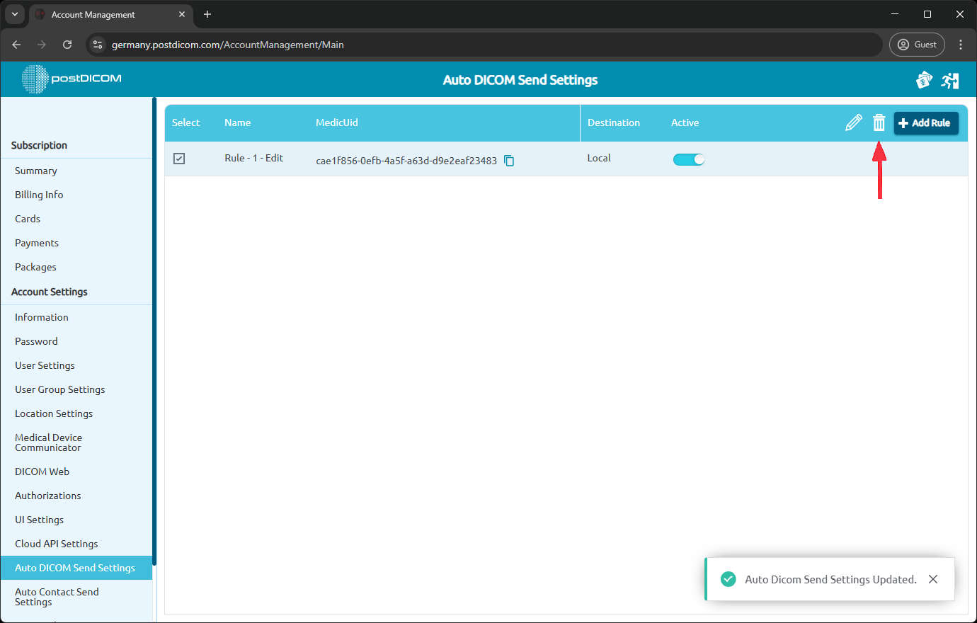 Hoe u uw automatische DICOM-verzendinstellingen beheert