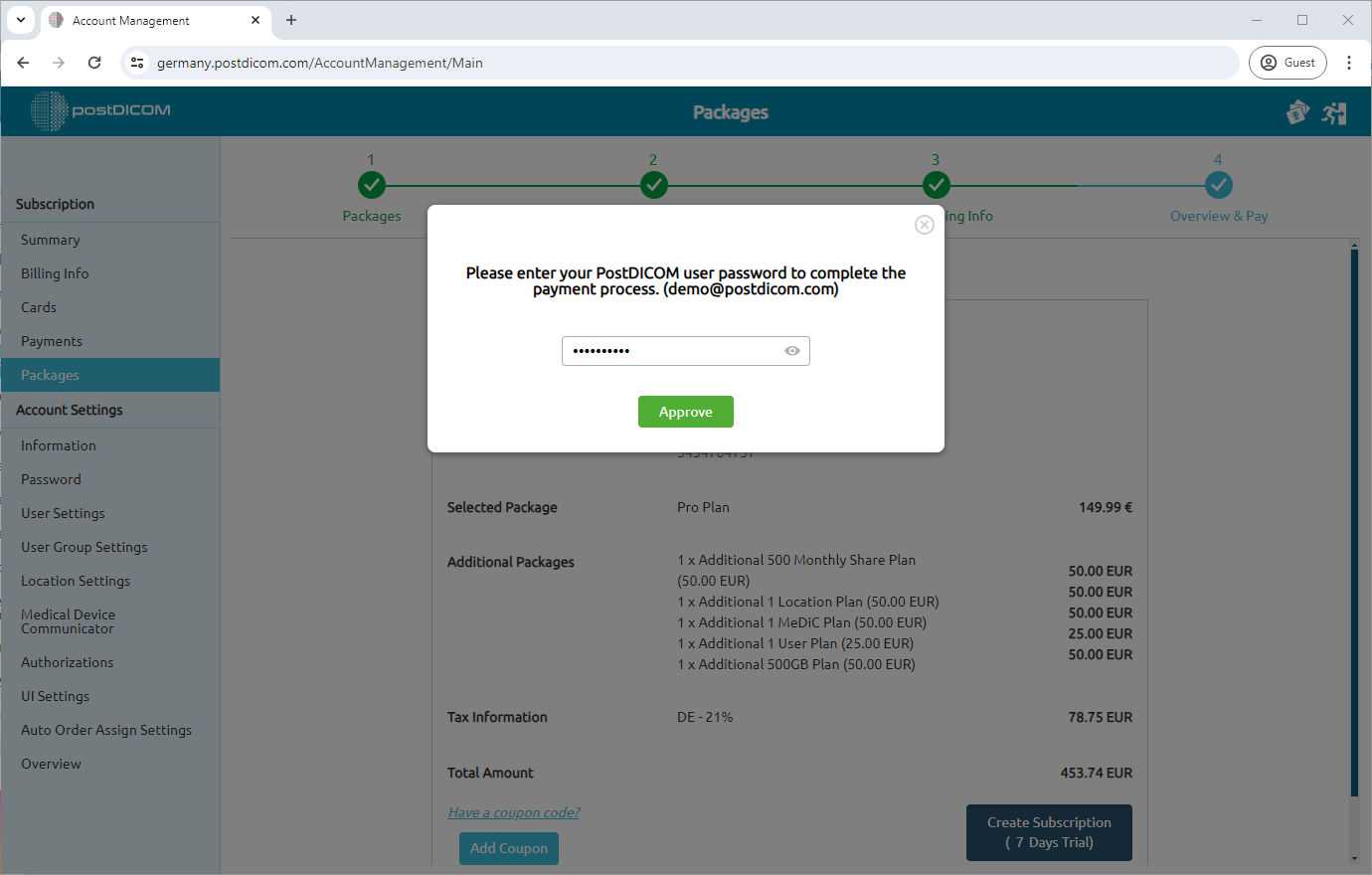 Hoe u zich abonneert op de betaalde pakketten van PostDICOM