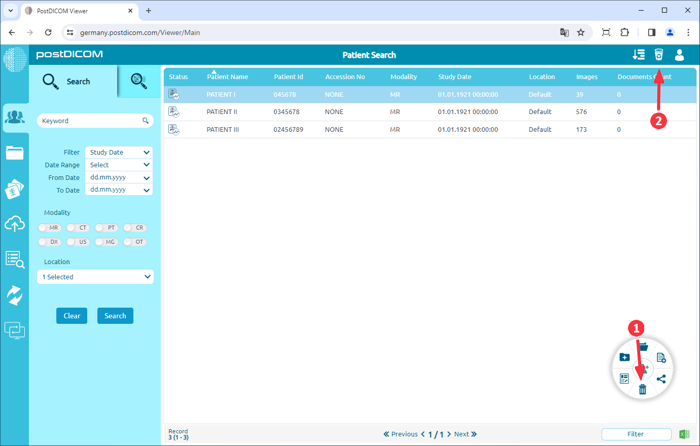 Patiëntbeelden en documenten verplaatsen naar de prullenbak