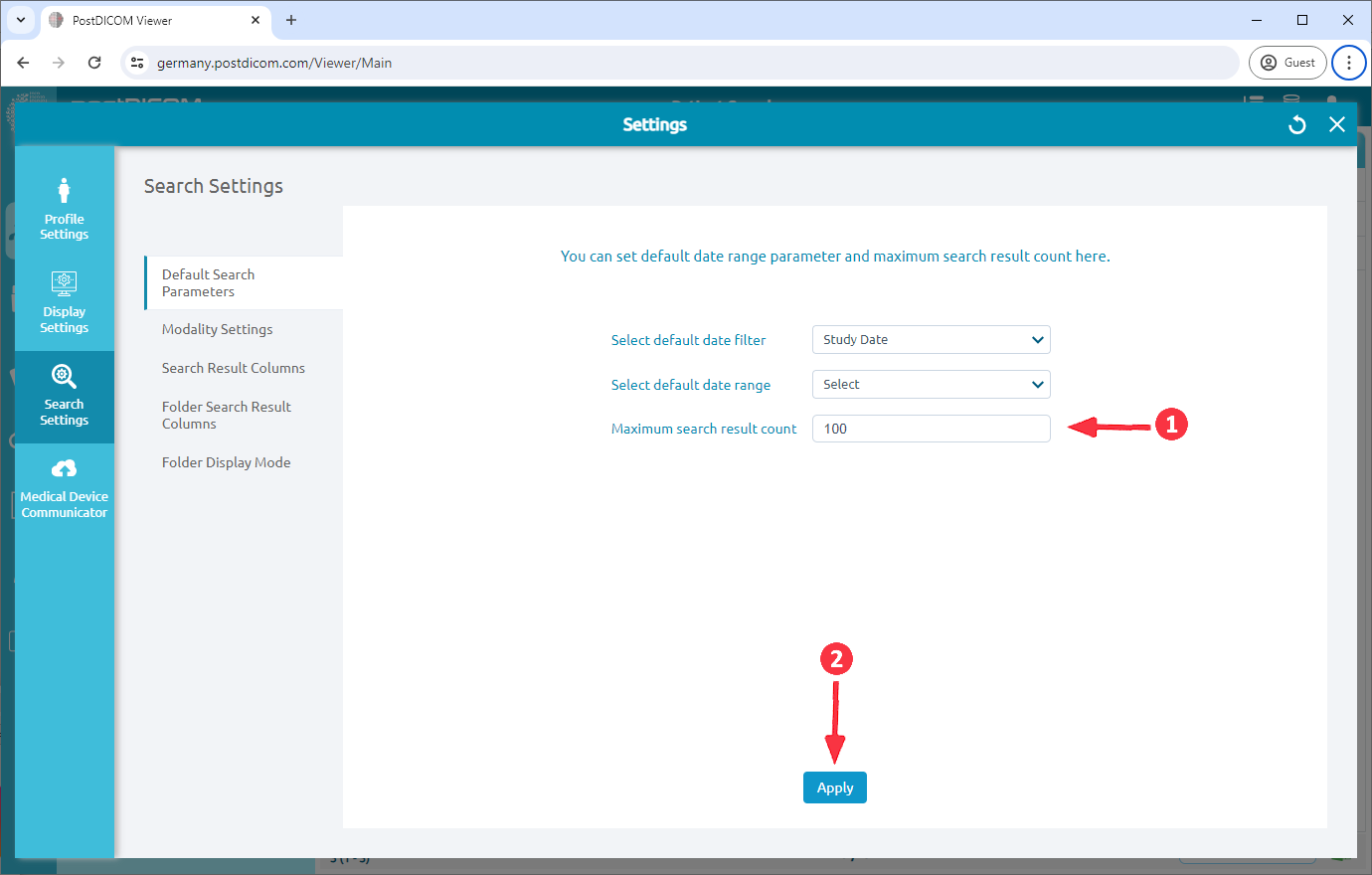 Het maximale aantal zoekresultaten bijwerken